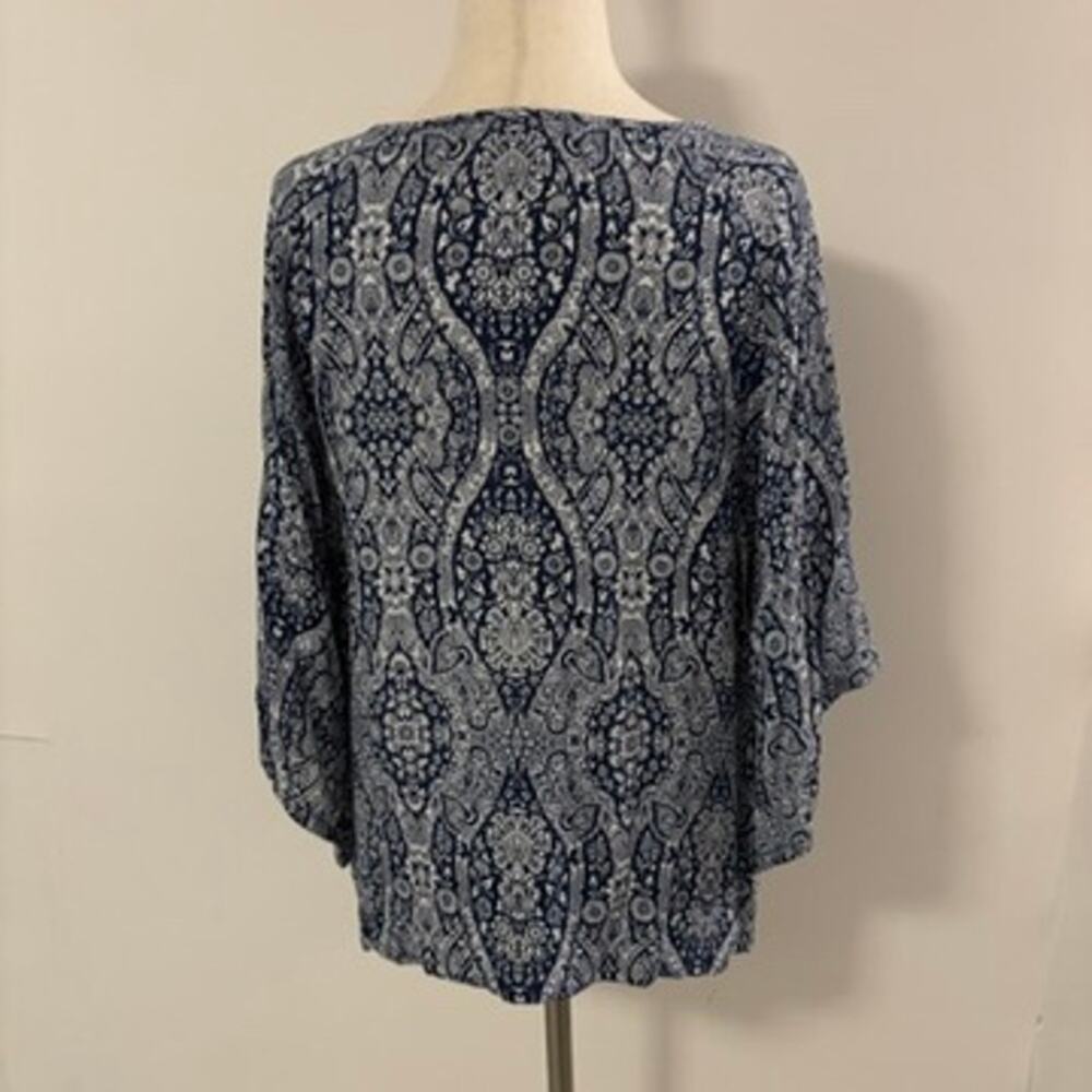 Fifteen Twenty Blue White Boho Tassel Blouse - Picture 6 of 12